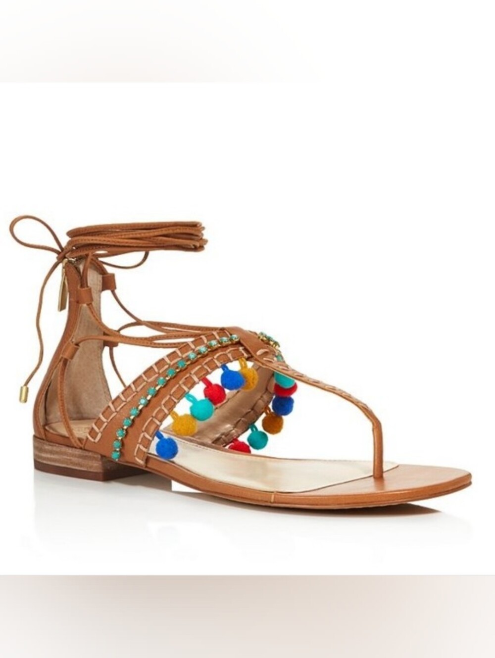 Vince Camuto Brown Pom-Pom Gladiator Sandals